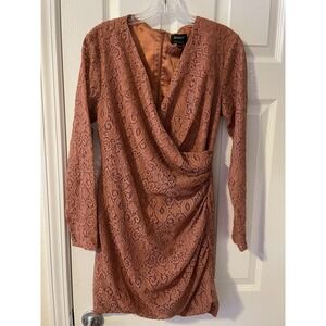 Bardot Isla Lace Long Sleeve Bodycon Mini Dress Dusty Rose NWT Size 8 Chic